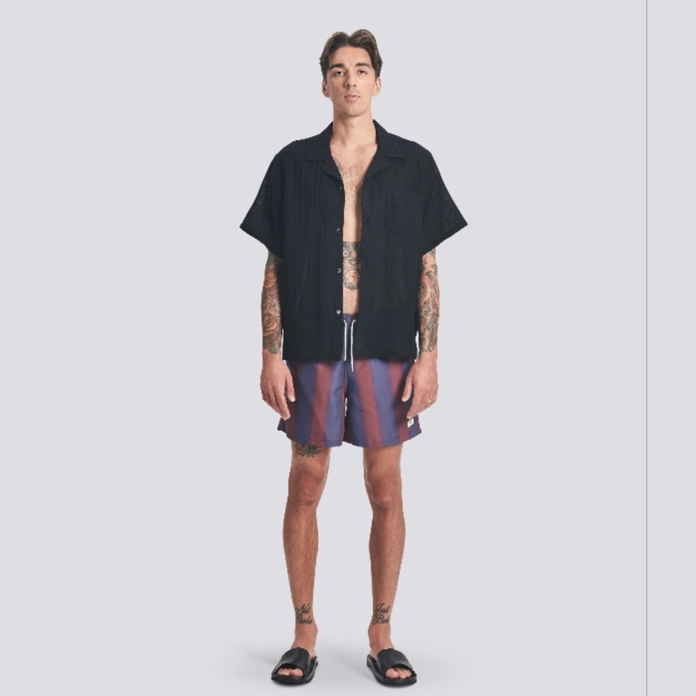 Bather Black Wool Gauze Camp Shirt L